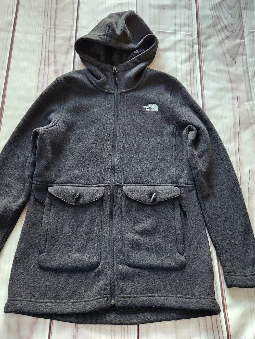 The North Face "Crescent Parka" Fleece Coat Heather Dark Gray | Women's Size M - Picture 3 of 12